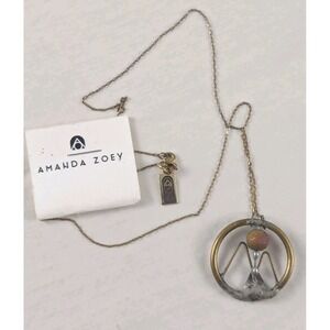 Amanda Zoey 925 Gold Plated Mixed Metal Abstract Pendant Necklace Druzy Bead